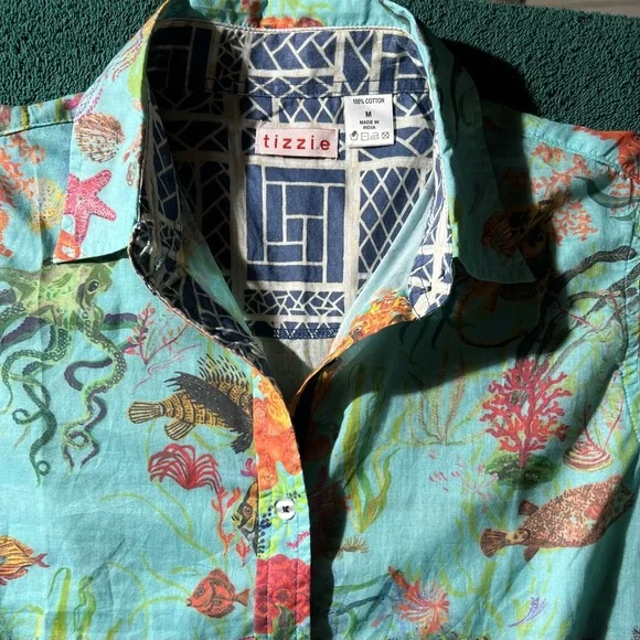 TIZZIE Ocean-Themed Button-Up Shirt - Picture 7 of 12